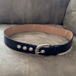 Women's Black Leather Belt with Silver Buckle 37"